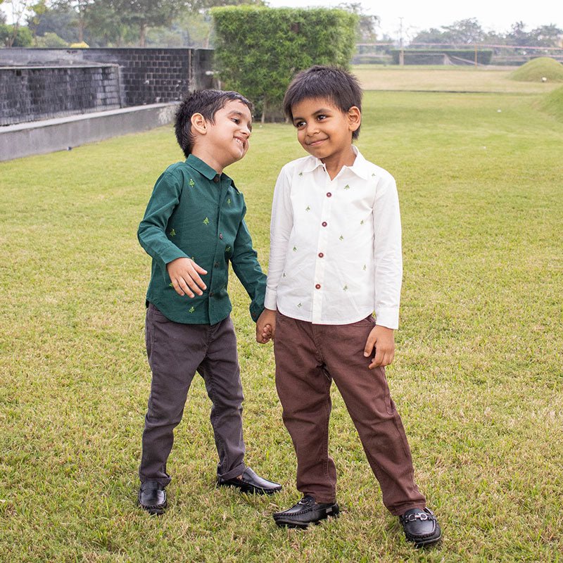 Buy Pined Pine Trees Embroidered Formal Shirt | Shop Verified Sustainable Kids Shirts on Brown Living™