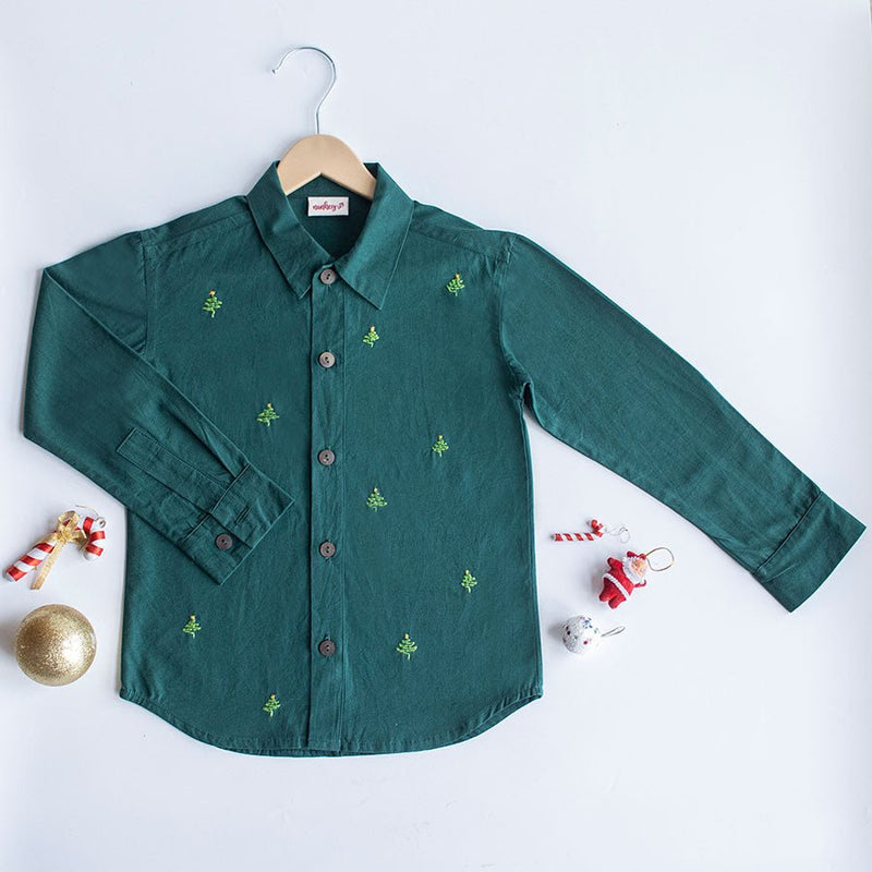 Buy Pined Pine Trees Embroidered Formal Shirt | Shop Verified Sustainable Kids Shirts on Brown Living™