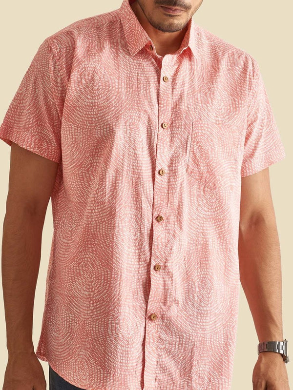 Buy Pink Abstract Circles Printed Halfsleeves Cotton Shirt | Shop Verified Sustainable Mens Shirt on Brown Living™