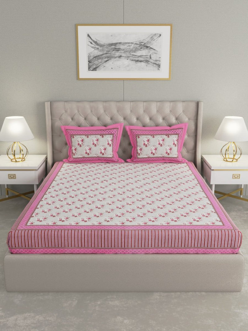 Buy Pink Hand Block Printed Pure Cotton King Size Bedding Set | Shop Verified Sustainable Bedding on Brown Living™