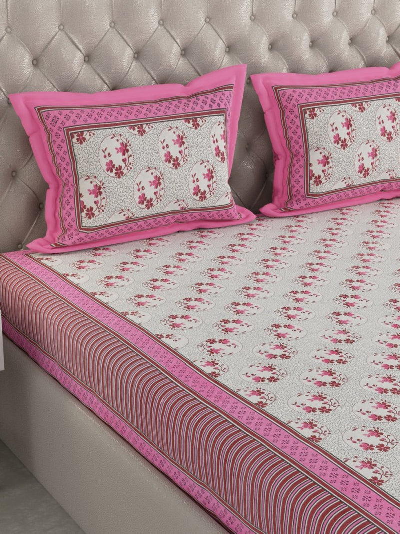 Buy Pink Hand Block Printed Pure Cotton King Size Bedding Set | Shop Verified Sustainable Bedding on Brown Living™