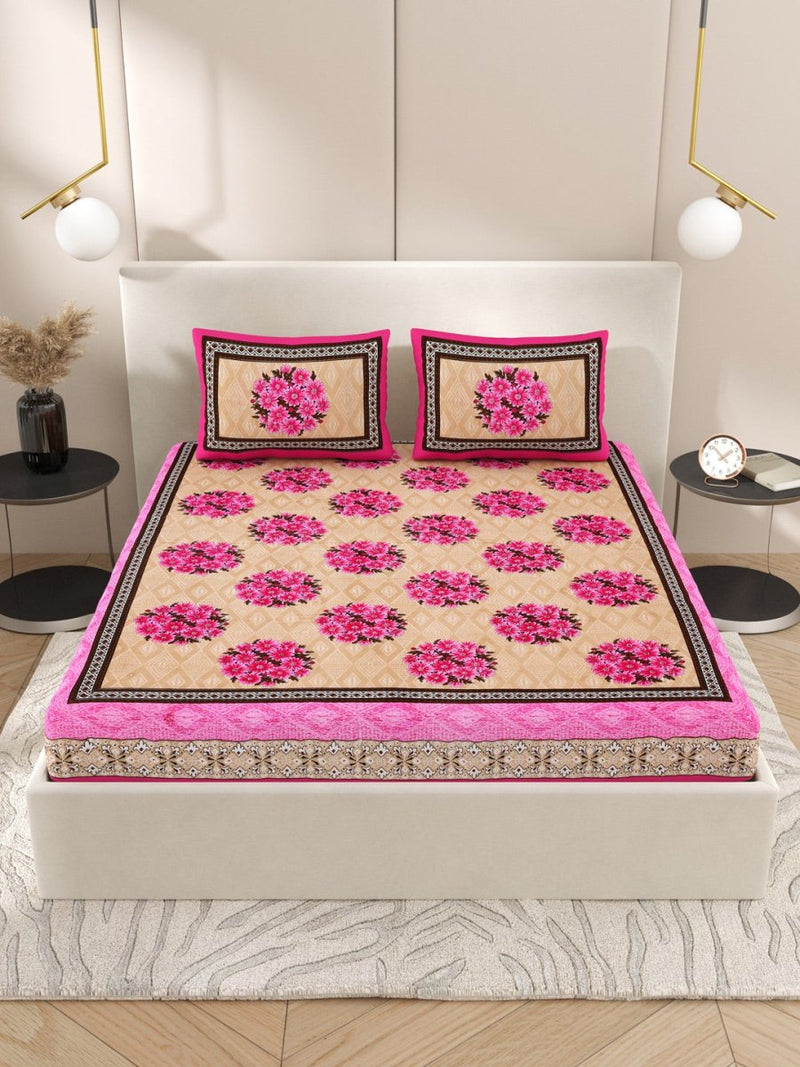 Buy Pink Interiors Floral Print Cotton Queen Size Bedding Set | Shop Verified Sustainable Bedding on Brown Living™