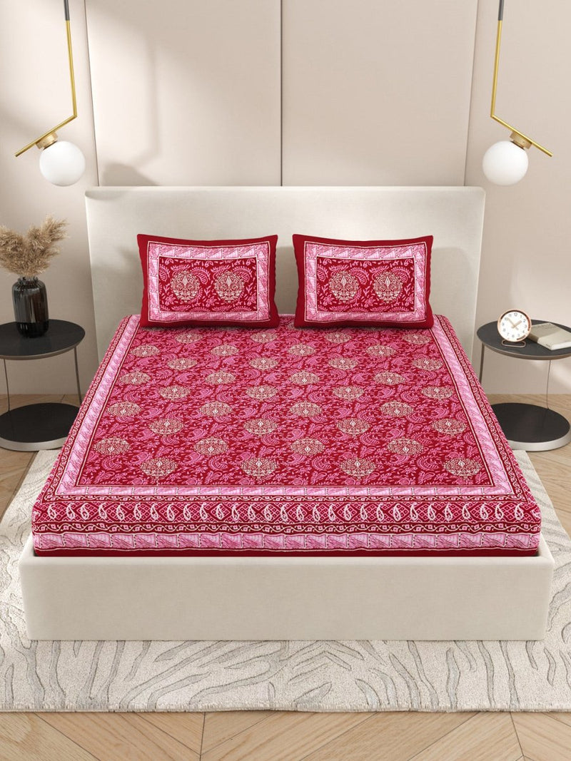 Buy Pink Interiors Hand Block Printed Cotton Queen Size Bedding Set | Shop Verified Sustainable Bedding on Brown Living™