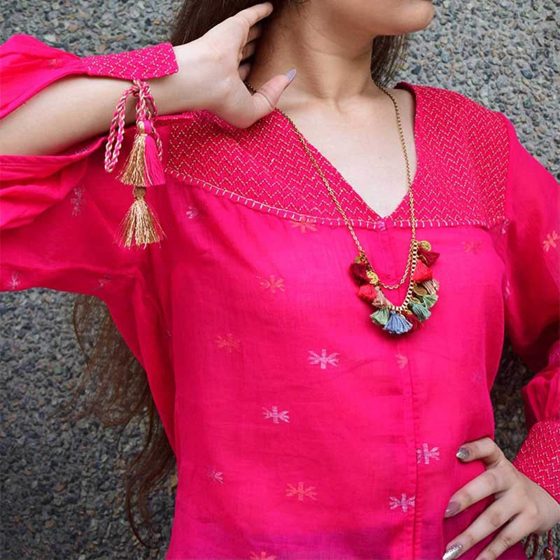 Buy Pink Jamdani Blouse | Shop Verified Sustainable Womens Top on Brown Living™