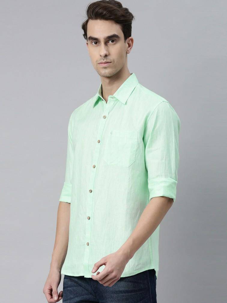 Buy Pista Green Colour Slim Fit Hemp Formal Shirt | Shop Verified Sustainable Mens Shirt on Brown Living™