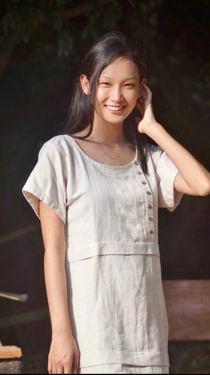 Buy Pleated Round Neck Cotton Dress | Shop Verified Sustainable Womens Dress on Brown Living™