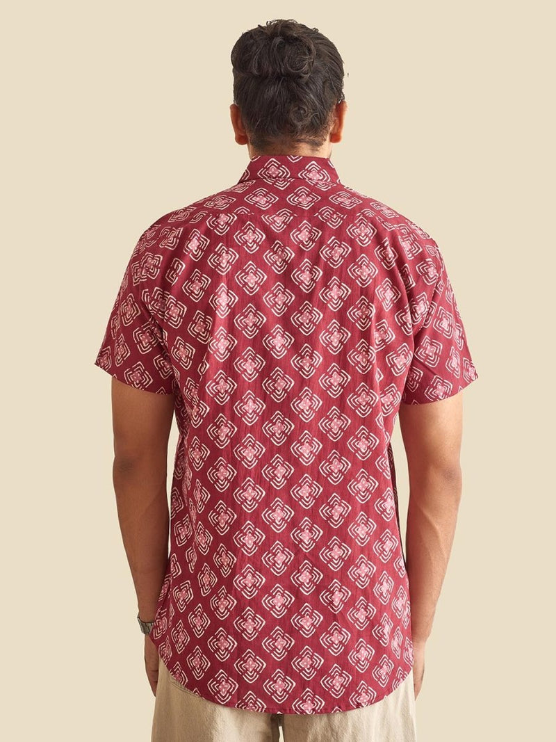 Buy Plum Abtract Chula Printed Halfsleeves Cotton Shirt | Shop Verified Sustainable Mens Shirt on Brown Living™