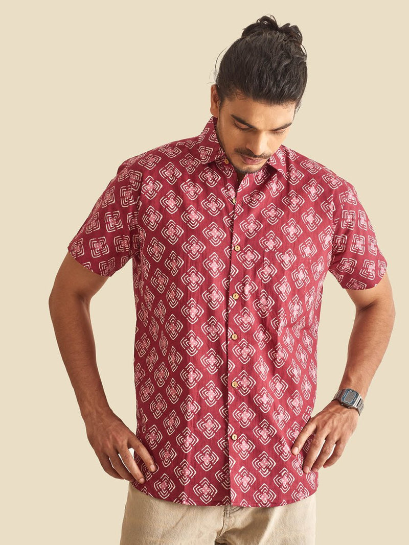 Buy Plum Abtract Chula Printed Halfsleeves Cotton Shirt | Shop Verified Sustainable Mens Shirt on Brown Living™