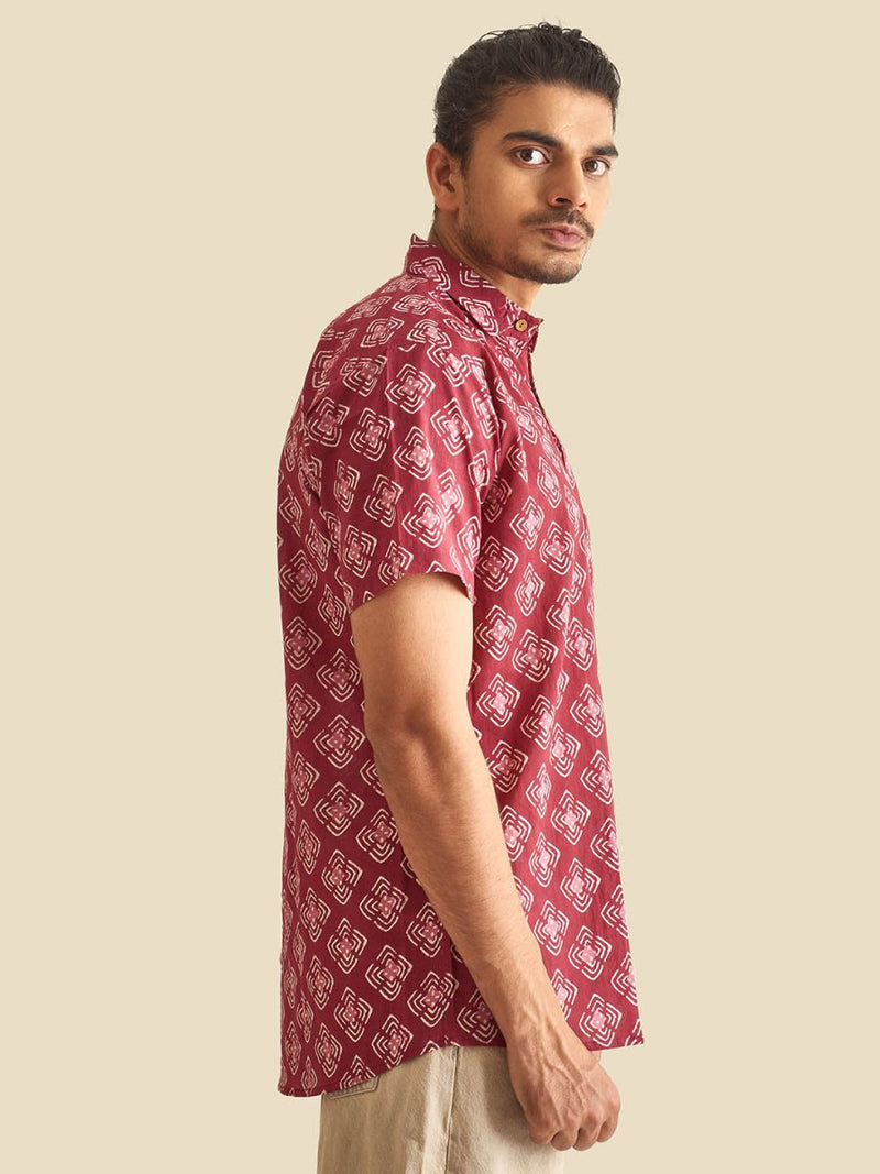 Buy Plum Abtract Chula Printed Halfsleeves Cotton Shirt | Shop Verified Sustainable Mens Shirt on Brown Living™