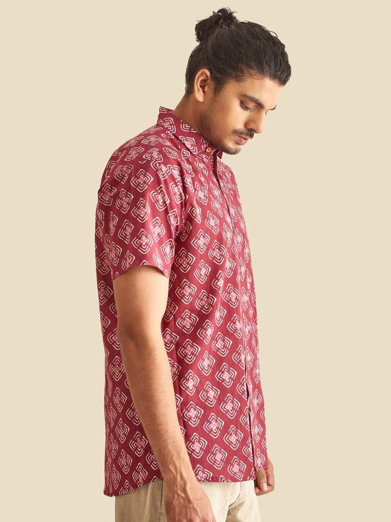 Buy Plum Abtract Chula Printed Halfsleeves Cotton Shirt | Shop Verified Sustainable Mens Shirt on Brown Living™