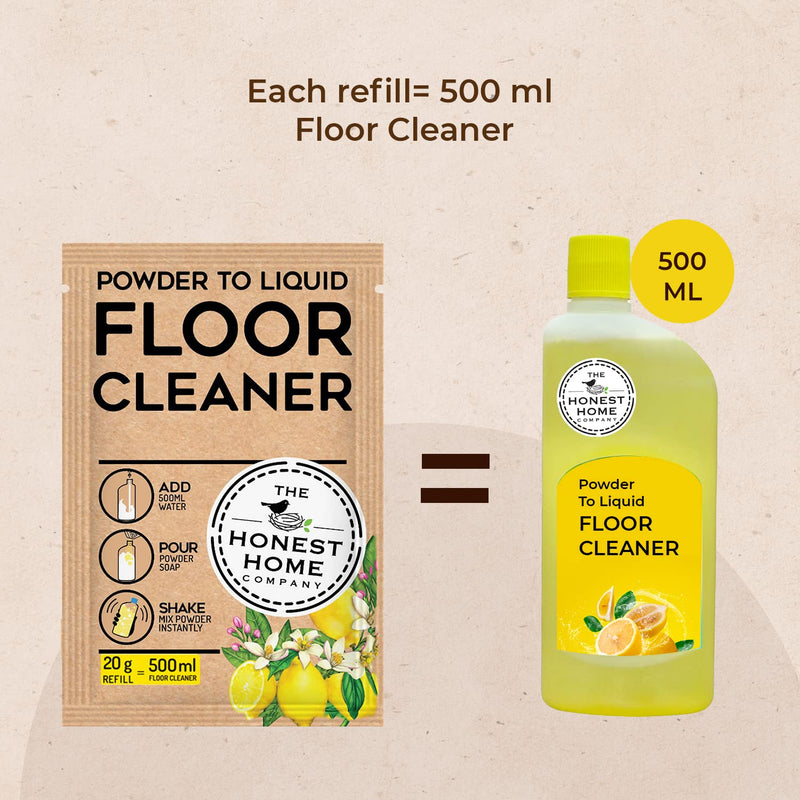 Powder to Liquid Floor Cleaner Refill- 2.5L (5x500ml)- Lemon | Verified Sustainable Cleaning Supplies on Brown Living™