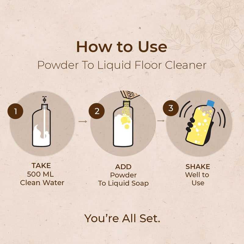 Powder to Liquid Floor Cleaner Refill- 2.5L (5x500ml)- Lemon | Verified Sustainable Cleaning Supplies on Brown Living™