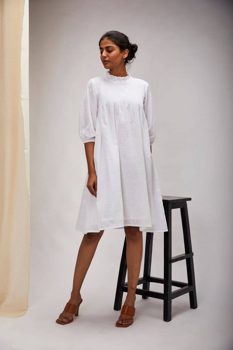 Buy Pretty Pintuck Dress - White | Shop Verified Sustainable Womens Dress on Brown Living™