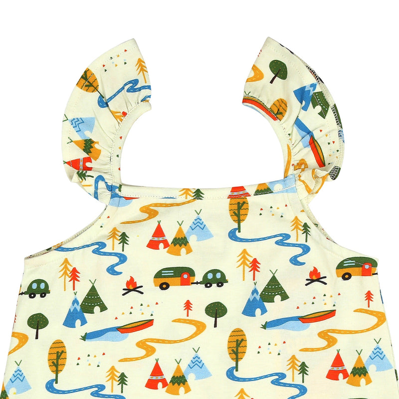 Printed Strap Cotton Dress- Happy Camping | Verified Sustainable Kids Frocks & Dresses on Brown Living™