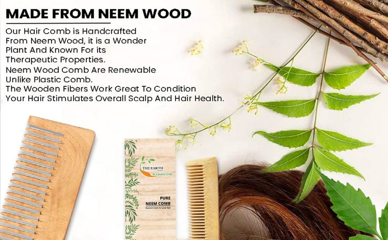 Pure Kacchi Neem Wood Comb Detangle 5.5 | Verified Sustainable Hair Comb on Brown Living™