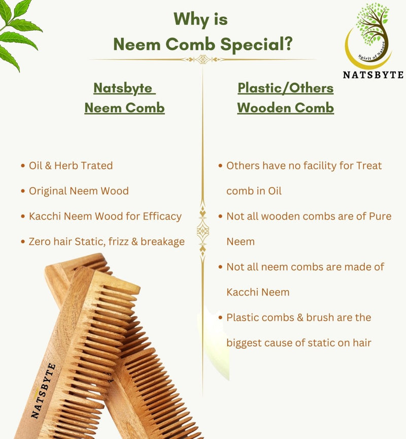 Pure Kacchi Neem Wood Comb Pack Combo -01 (Pack of 2) | Verified Sustainable Hair Comb on Brown Living™