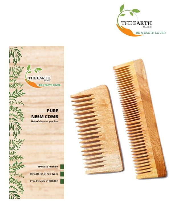 Pure Kacchi Neem Wood Comb Pack Combo -02 (Pack of 2) | Verified Sustainable Hair Comb on Brown Living™