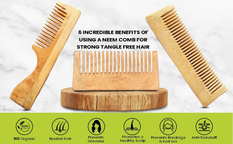 Pure Kacchi Neem Wood Comb Pack Combo -03 (Pack of 2) | Verified Sustainable Hair Comb on Brown Living™