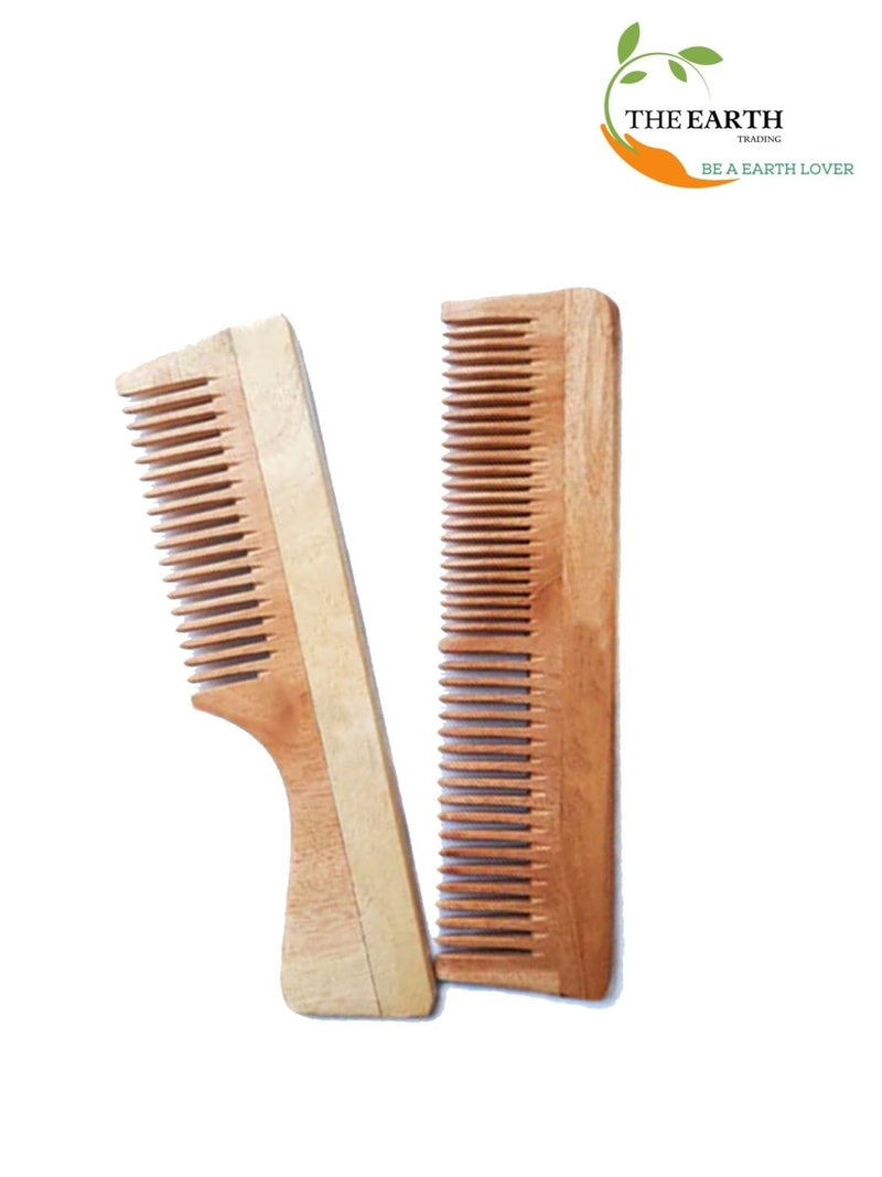 Pure Kacchi Neem Wood Comb Pack Combo -03 (Pack of 2) | Verified Sustainable Hair Comb on Brown Living™