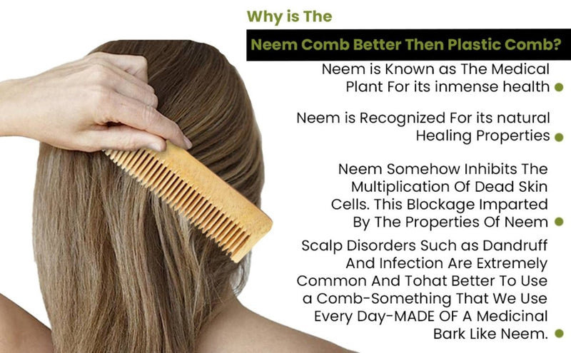 Pure Kacchi Neem Wood Handle Comb Wide Teeth | Verified Sustainable Hair Comb on Brown Living™