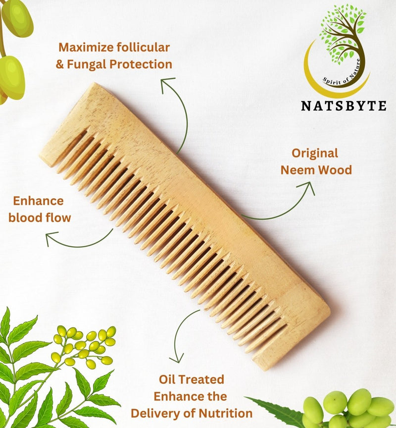 Pure Kacchi Neem Wood Pocket Size Comb | Verified Sustainable Hair Comb on Brown Living™