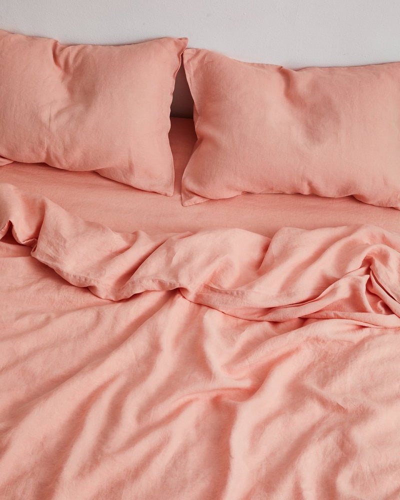 Buy Pure Linen Bed Sheet with Pillow Covers | 3 Pc Set |Dusty pink | Shop Verified Sustainable Bedding on Brown Living™