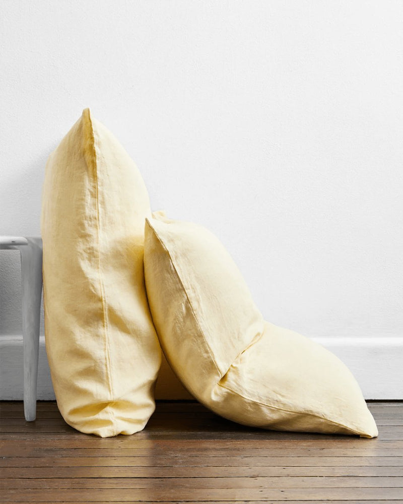 Buy Pure Linen Cushion Cover | Set of 2 |Pastel Yellow | Shop Verified Sustainable Covers & Inserts on Brown Living™