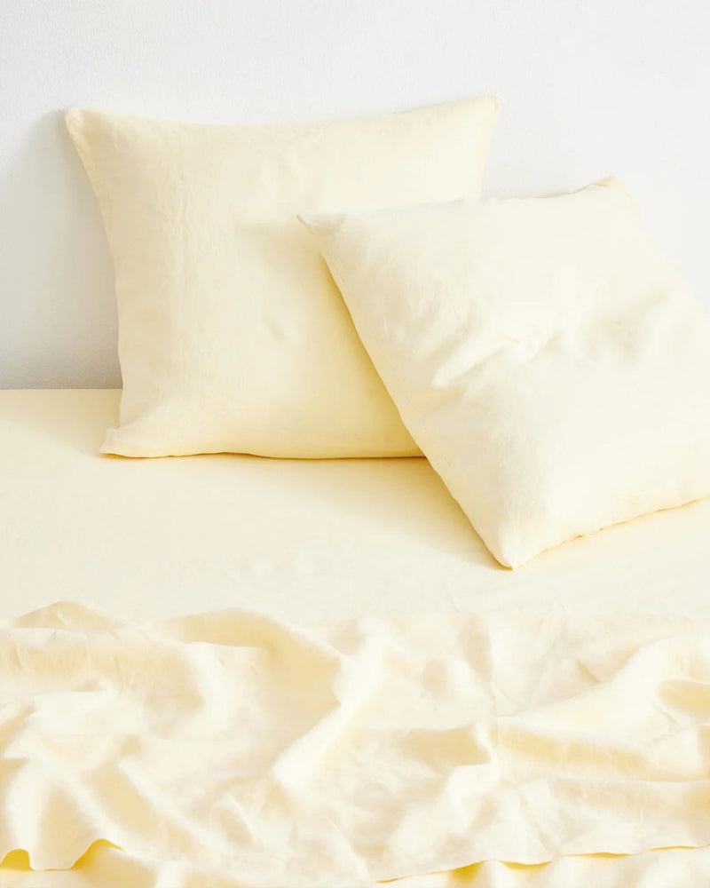 Buy Pure Linen Cushion Cover | Set of 2 |Pastel Yellow | Shop Verified Sustainable Covers & Inserts on Brown Living™