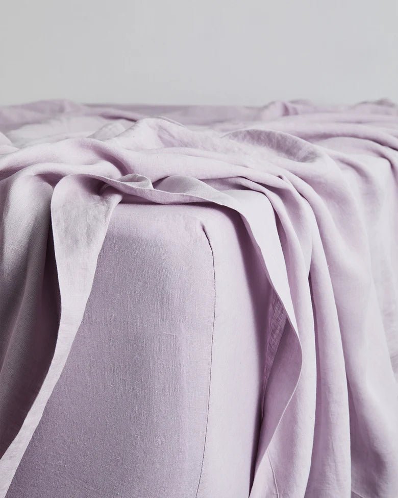 Buy Pure Linen Fitted Sheet with Pillow Covers | 3 Pc Set |Lilac | Shop Verified Sustainable Bedding on Brown Living™