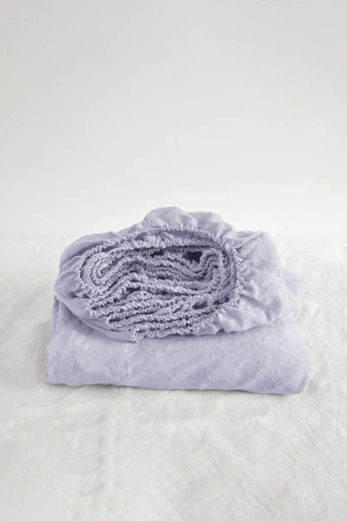 Buy Pure Linen Fitted Sheet with Pillow Covers | 3 Pc Set |Lilac | Shop Verified Sustainable Bedding on Brown Living™