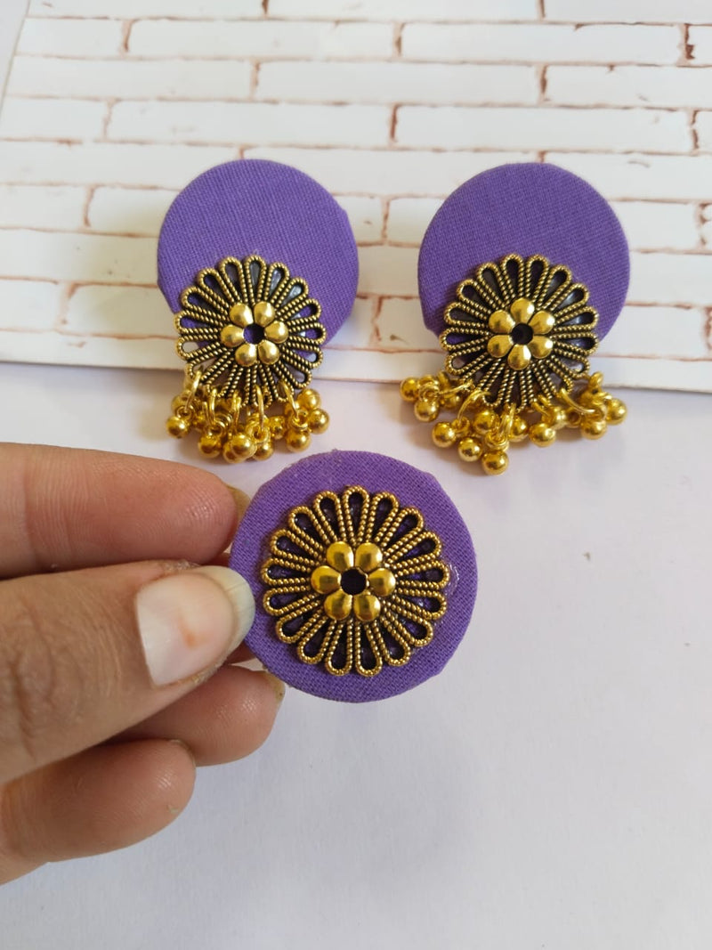 Purple Golden Round Studs Earrings with Adjustable Ring Set | Verified Sustainable Womens earrings on Brown Living™