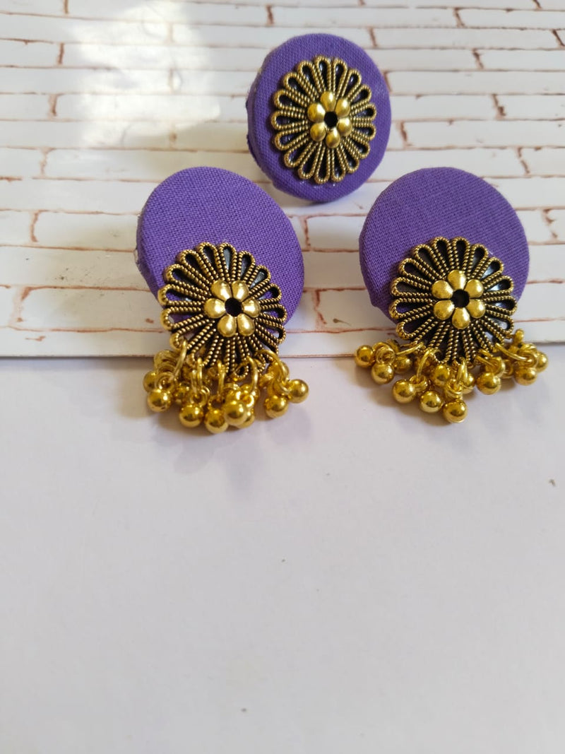 Purple Golden Round Studs Earrings with Adjustable Ring Set | Verified Sustainable Womens earrings on Brown Living™