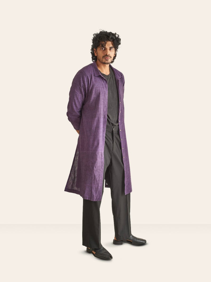 Buy Purple Handwoven Overlay Kurta Shirt | Shop Verified Sustainable Mens Shirt on Brown Living™