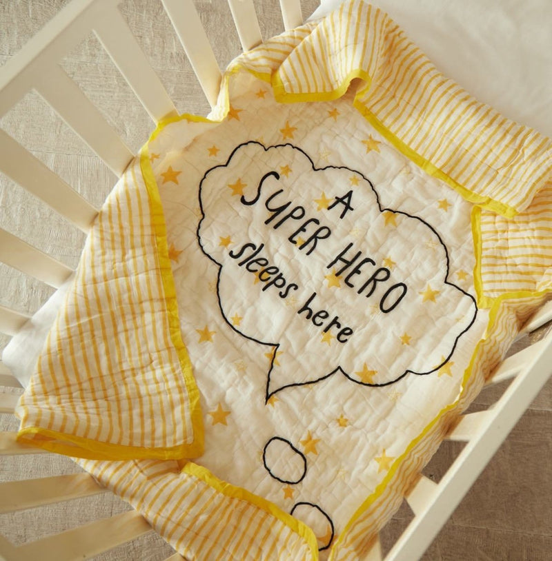 Buy Quilt - Ace The Superbaby Flies Over Town | Shop Verified Sustainable Bed Linens on Brown Living™