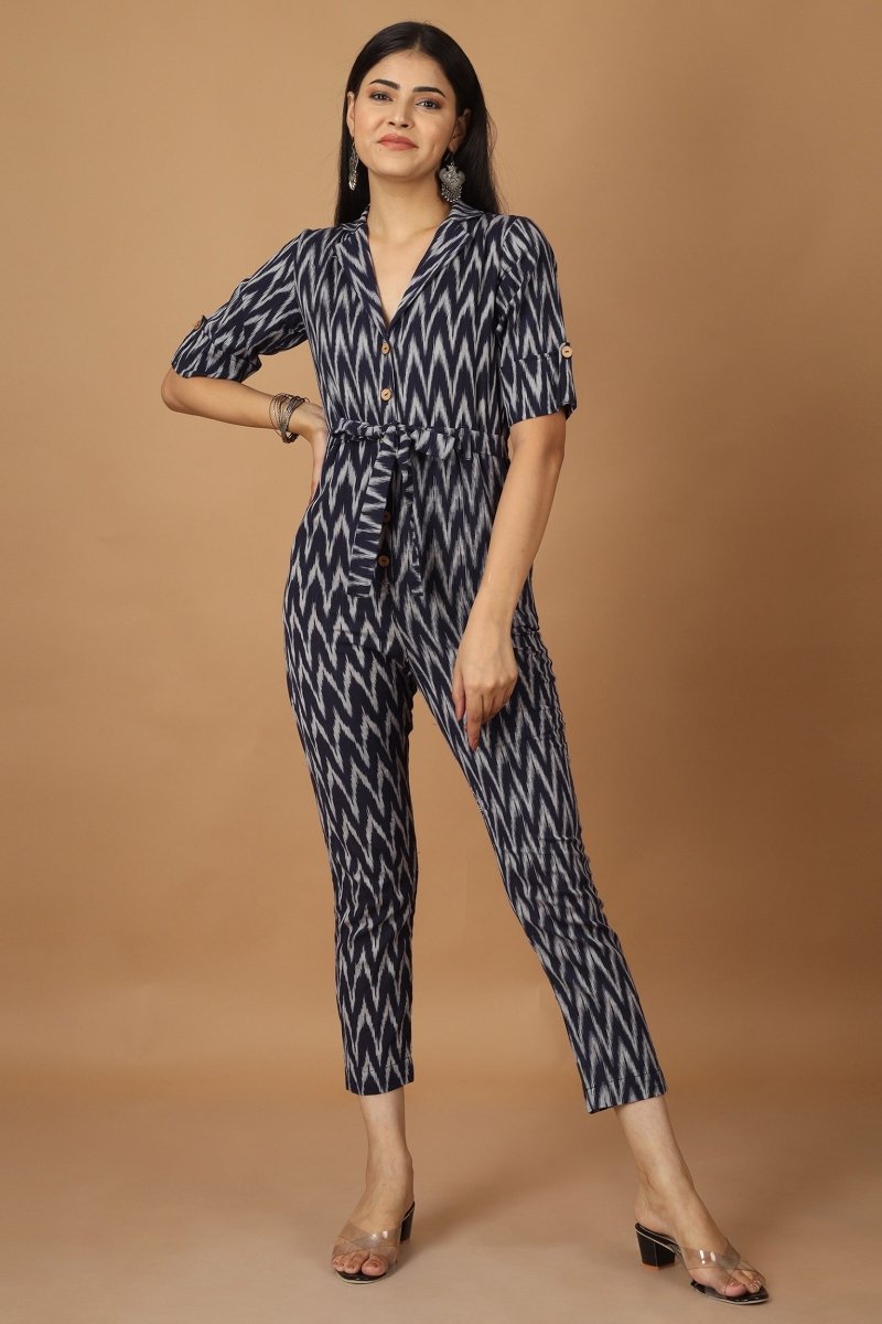 Buy Raat Ikat Cotton Jumpsuit | Shop Verified Sustainable Womens Jumpsuit on Brown Living™