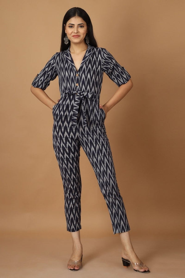 Buy Raat Ikat Cotton Jumpsuit | Shop Verified Sustainable Womens Jumpsuit on Brown Living™