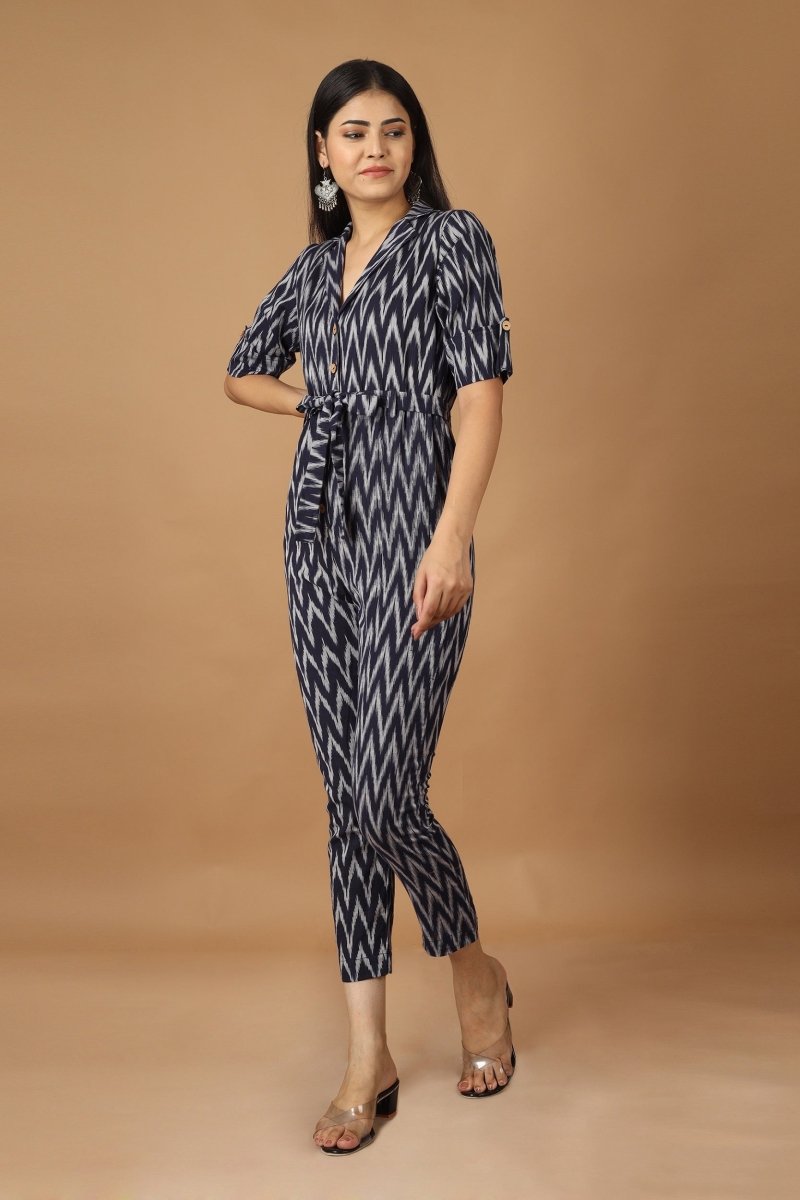 Buy Raat Ikat Cotton Jumpsuit | Shop Verified Sustainable Womens Jumpsuit on Brown Living™