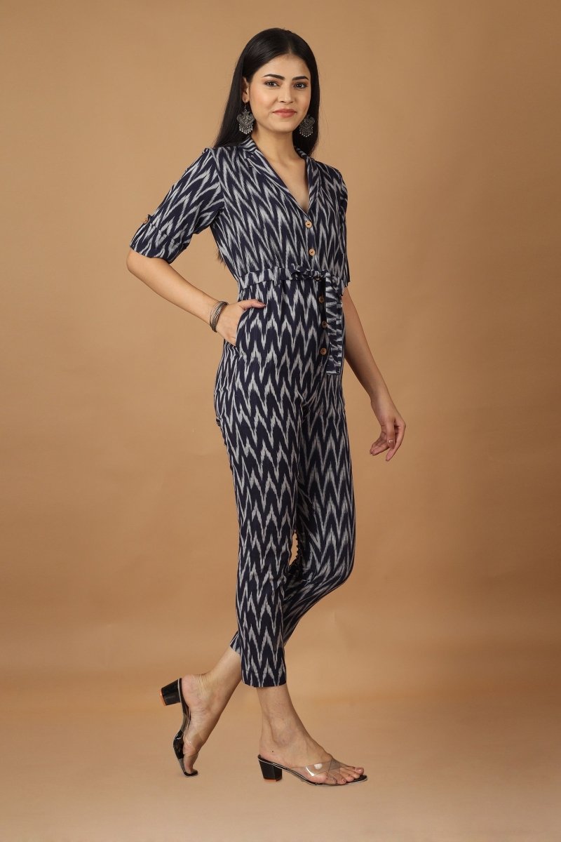 Buy Raat Ikat Cotton Jumpsuit | Shop Verified Sustainable Womens Jumpsuit on Brown Living™