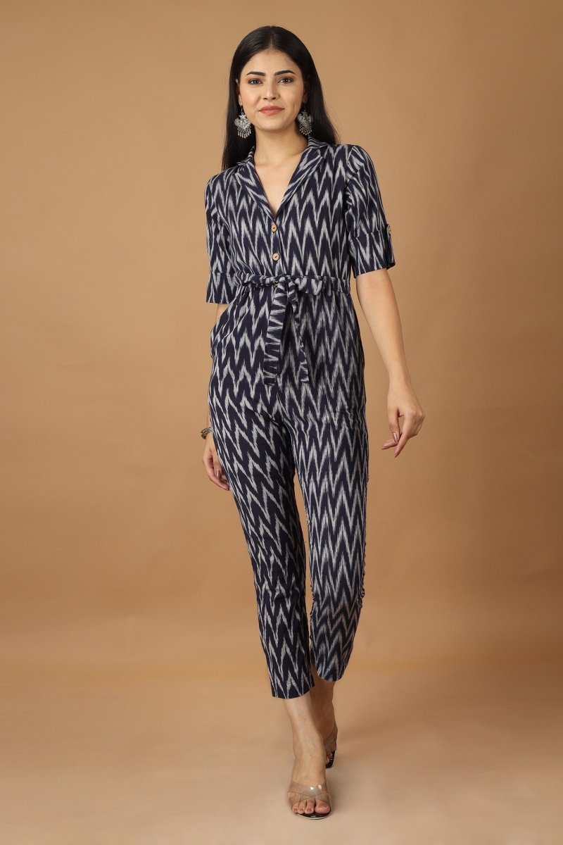 Buy Raat Ikat Cotton Jumpsuit | Shop Verified Sustainable Womens Jumpsuit on Brown Living™