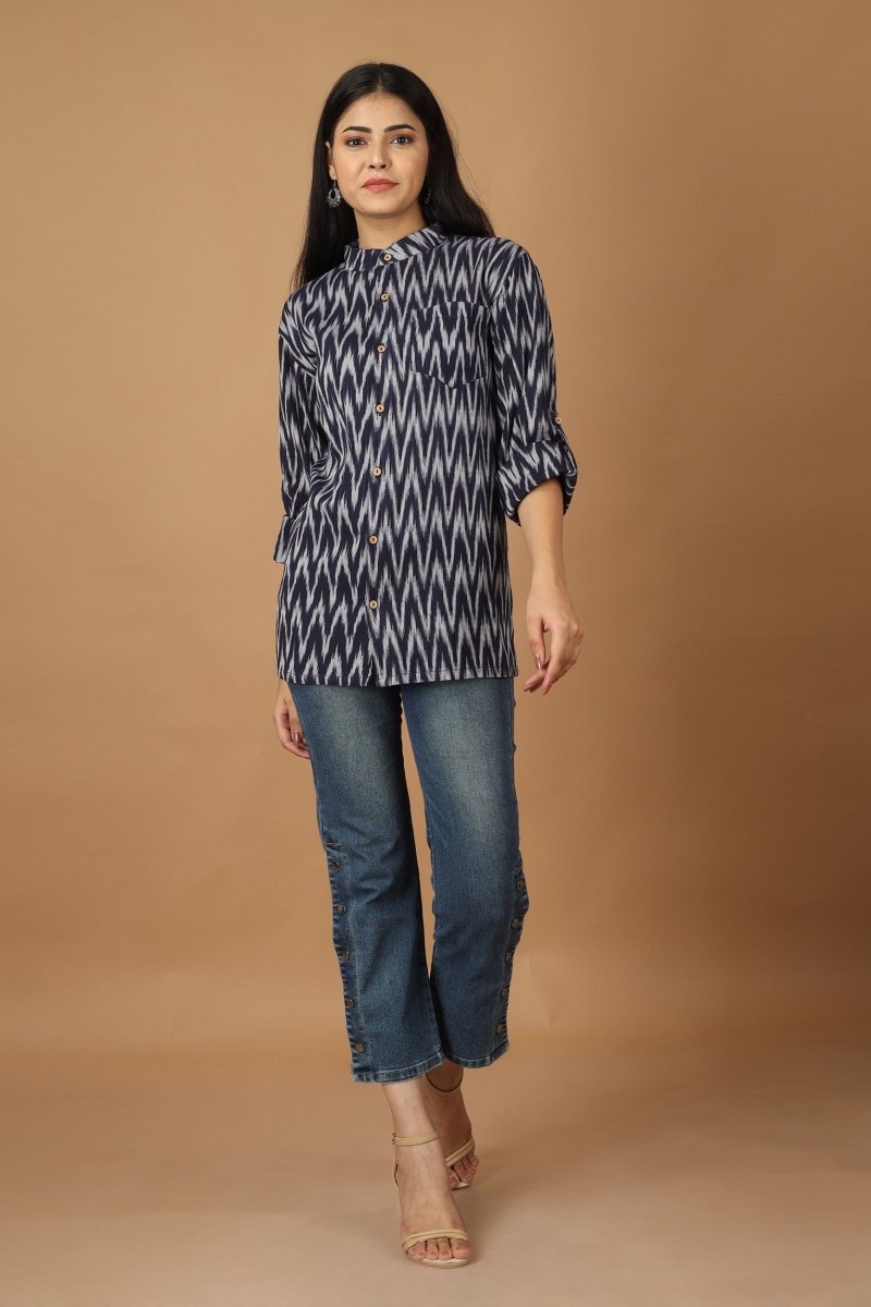 Buy Raat Ikat Womens Cotton Shirt | Shop Verified Sustainable Womens Shirt on Brown Living™