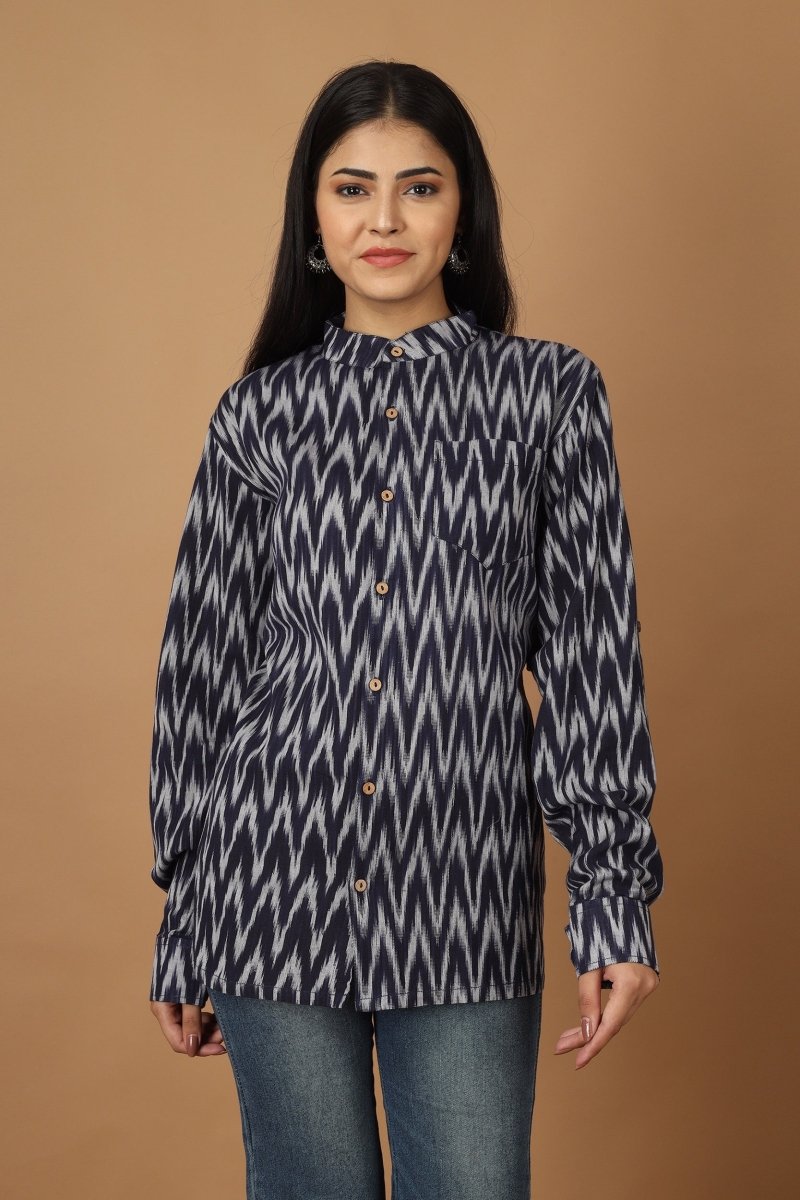 Buy Raat Ikat Womens Cotton Shirt | Shop Verified Sustainable Womens Shirt on Brown Living™