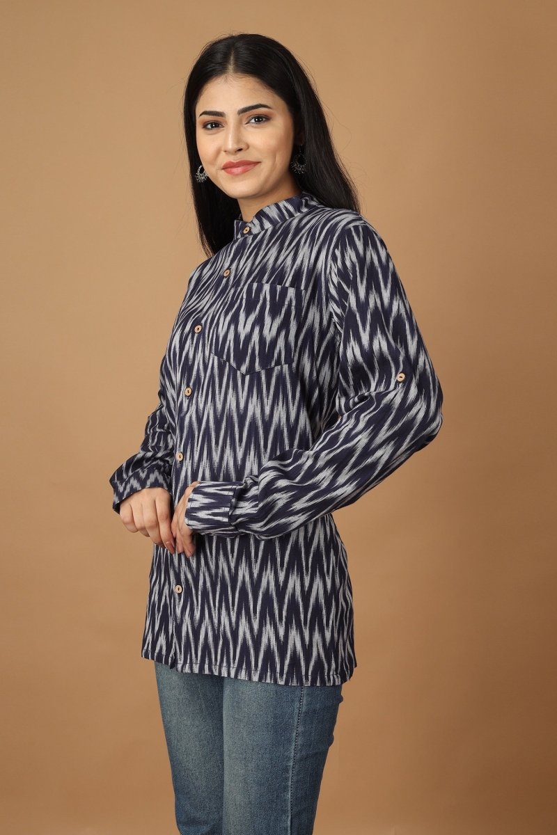 Buy Raat Ikat Womens Cotton Shirt | Shop Verified Sustainable Womens Shirt on Brown Living™