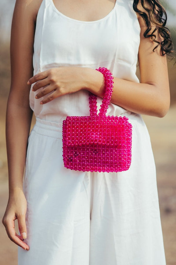 Buy Rani Wristlet | Womens Handbag | Rani Pink | Crystal glass beaded | Shop Verified Sustainable Womens Handbag on Brown Living™