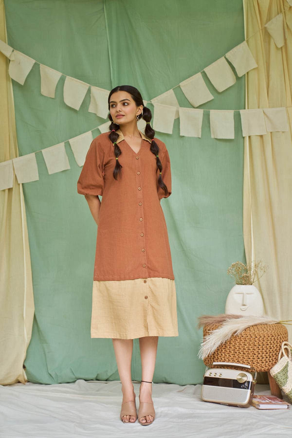 Raw Umber Detachable Kala Cotton Dress | Verified Sustainable Womens Dress on Brown Living™