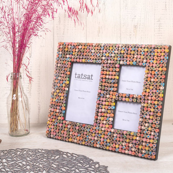 Buy Recycled Color Pencil Collage Photo frame | Shop Verified Sustainable Desk Accessories on Brown Living™