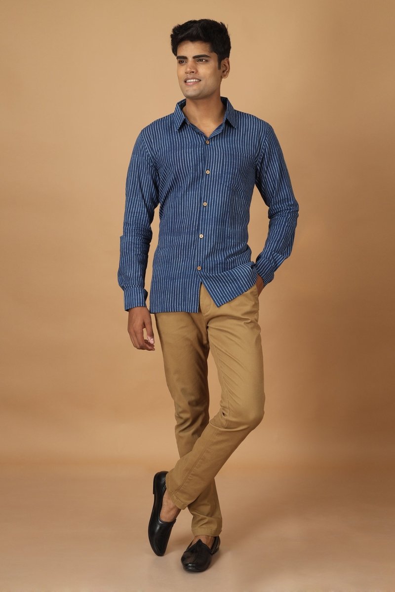 Buy Rekh Dabu Indigo Mens Cotton Shirt | Shop Verified Sustainable Mens Shirt on Brown Living™