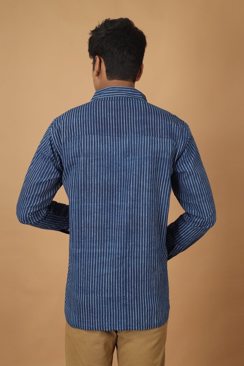 Buy Rekh Dabu Indigo Mens Cotton Shirt | Shop Verified Sustainable Mens Shirt on Brown Living™