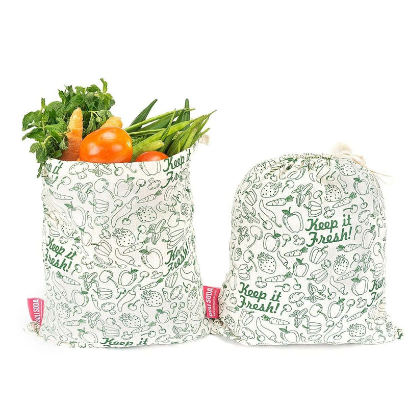 Buy Reusable Cotton Bag for Veggies, Roti, Sprouting & Paneer - Keep it Fresh - Set of 2 Big | Shop Verified Sustainable Fridge Vegetable Bags on Brown Living™