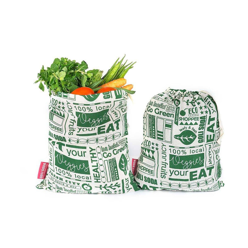 Buy Reusable Cotton Go Green Bags for - Set of 4 - Small - for Veggies, Roti, Sprouting & Paneer | Shop Verified Sustainable Fridge Vegetable Bags on Brown Living™