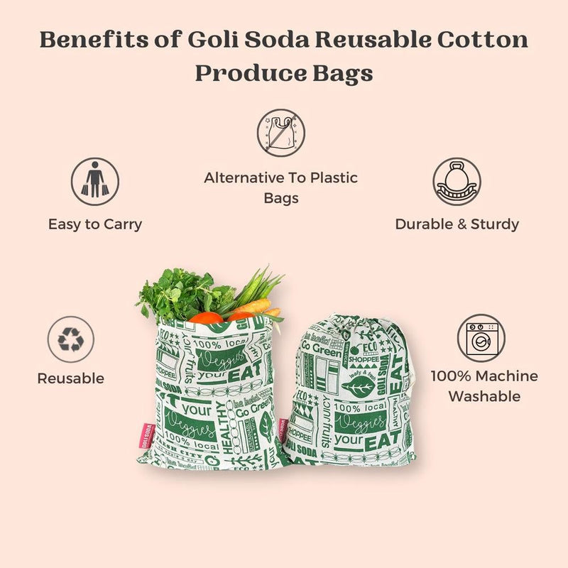 Buy Reusable Cotton Go Green - Set of 2 Small & Big - for Veggies, Roti, Sprouting & Paneer | Shop Verified Sustainable Fridge Vegetable Bags on Brown Living™